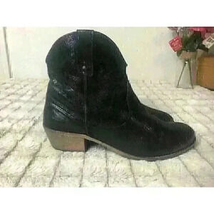 Charles David Womens Black Shimmer Metallic Leather Ankle Boots Full Zip Sz 8.5